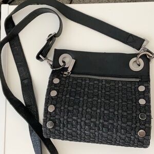 Hammitt Tony Small Black Gunmetal Woven Bag